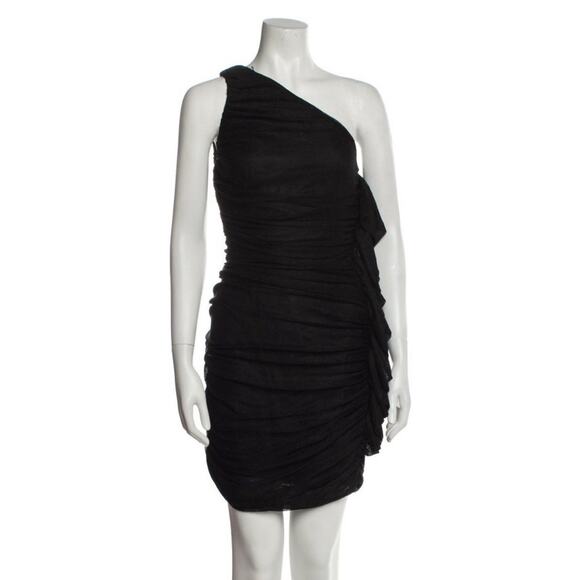 St John Black Sparkle Ruched One Shoulder Stretch Bodycon Dress Size 4 EUC - Picture 1 of 4